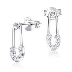 Safety Pin Shaped Silver Ear Stud STS-4237